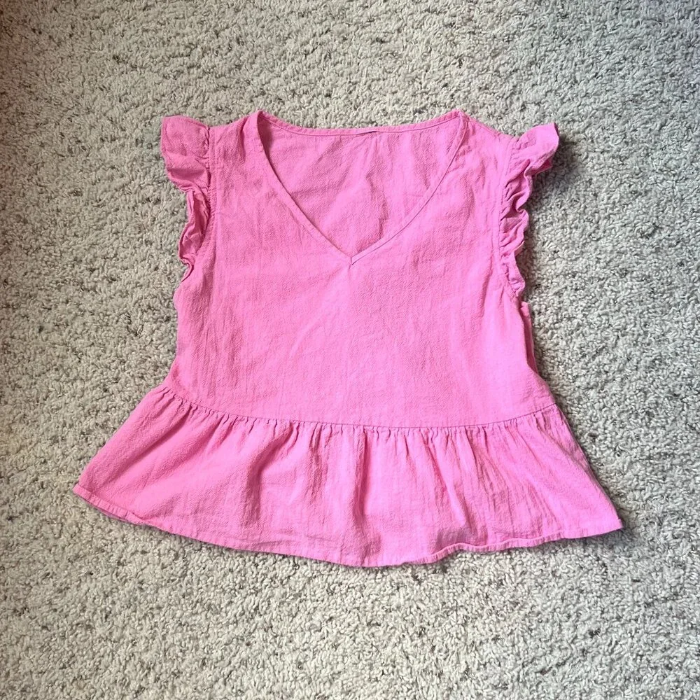 Pink Ruffled V-Neck Top - Picture 2 of 3